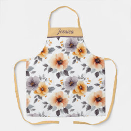 Elegante Personalisierte Schürze in Blumengrau