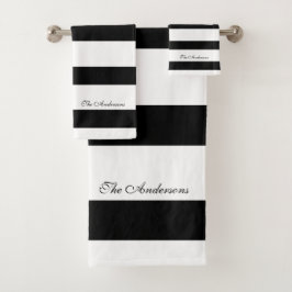 Elegante Personalisierte Schwarz-Weiß-Streifen Badhandtuch Set