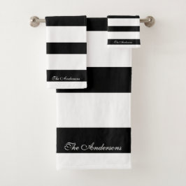 Elegante Personalisierte Schwarz-Weiß-Streifen Badhandtuch Set