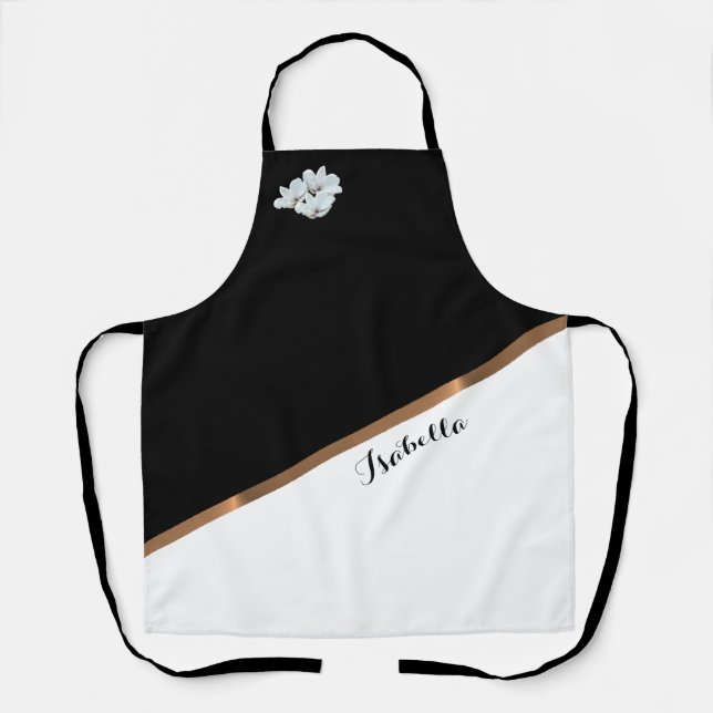 Elegante Personalisierte Schwarz-weiße Minimalisti Schürze (Vorderseite)