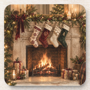 Elegante personalisierte Weihnachtsfamilienstrümpf Getränkeuntersetzer
