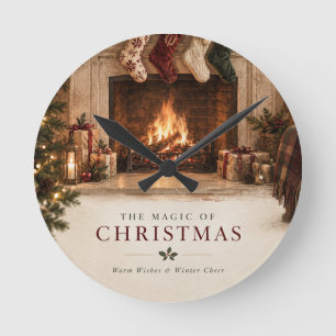Elegante personalisierte Weihnachtsfamilienstrümpf Runde Wanduhr