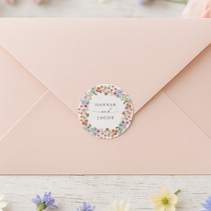 Elegante personalisierte Wildblumen-Hochzeit  Runder Aufkleber
