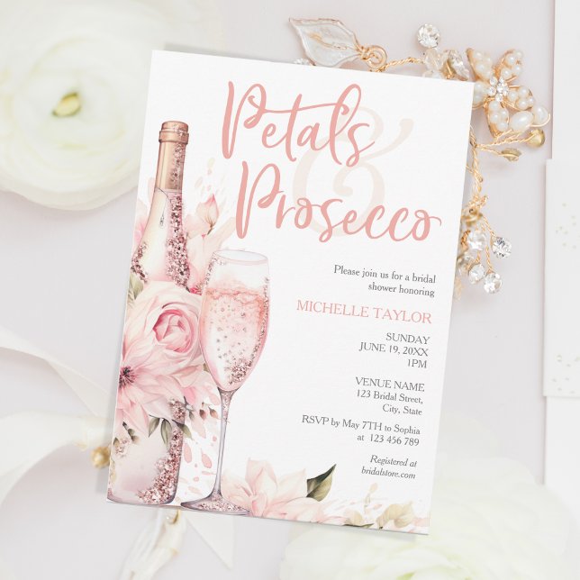 Elegante Petals & Prosecco Boho Blush Pink Sommer Einladung (Von Creator hochgeladen)