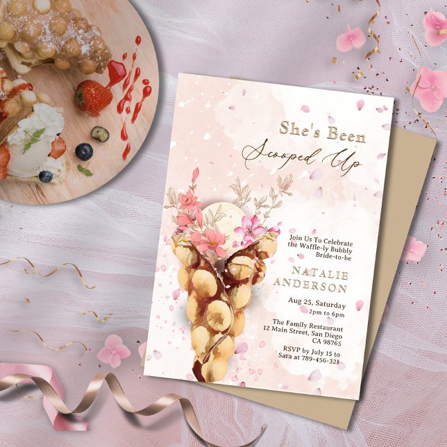Elegante Petals Sie wurde ins Brautparty geschosse Einladung (Elegant Petals She's Been Scooped Up Bridal Shower Invitation)