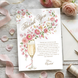 Elegante Petals und Prosecco Floral Brautparty Dankeskarte