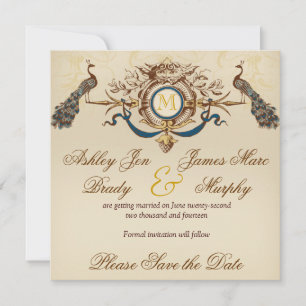 Elegante Pfau Speichern Sie die Datumsanzeigekarte Save The Date
