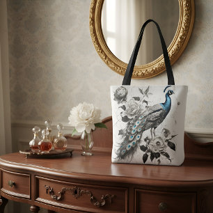 Elegante Pfau-Tasche mit floraler Illustration Tasche