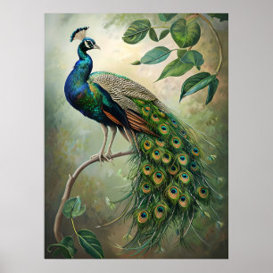 Elegante Pfauen Botanische Wand an Wand Poster