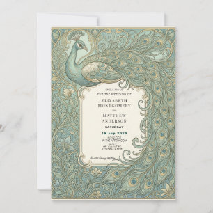 Elegante Pfauen-Hochzeitseinladung Art Nouveau Einladung
