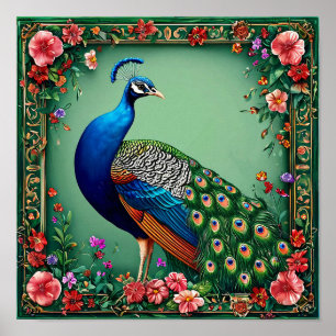 Elegante Pfauen-Wandkunst   Luxuriöser floraler Vo Poster