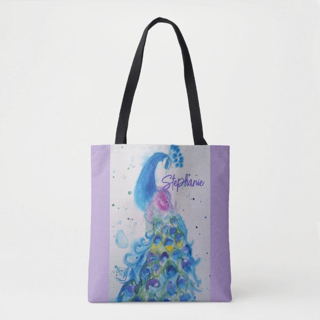 Elegante Pfauen Wasserfarben Womens Pastellfarben Tasche (Vorderseite)