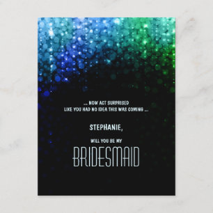 Elegante Pfauenfarbe Bokeh Hochzeit Brautjungfer Einladung