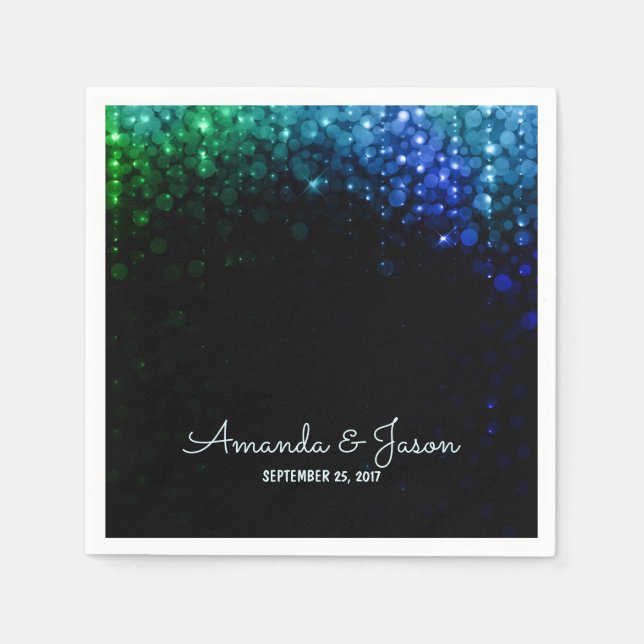 Elegante Pfauenfarben-Lichter bis zur Hochzeit Serviette (Vorderseite)