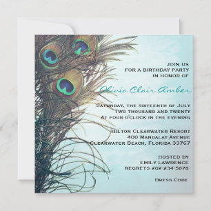 Elegante Pfauenfeathers Geburtstagsparty Einladung