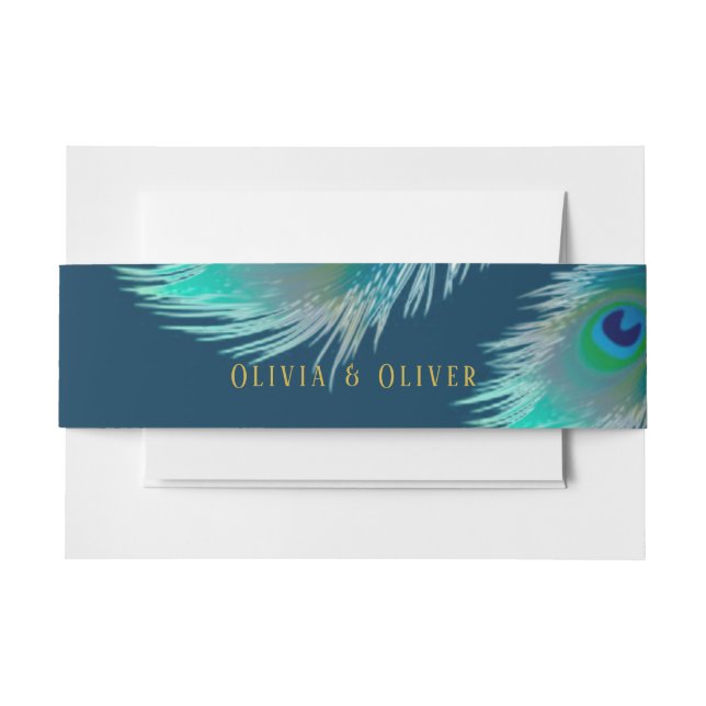 Elegante Pfauenfeathers und GoldWedding Einladungsbanderole (Vorderseite Beispiel)