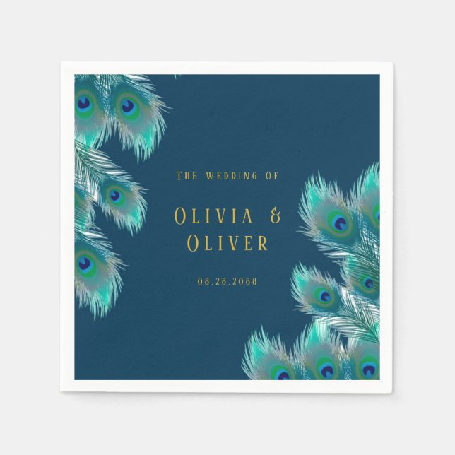Elegante Pfauenfeathers und GoldWedding Serviette (Vorderseite)