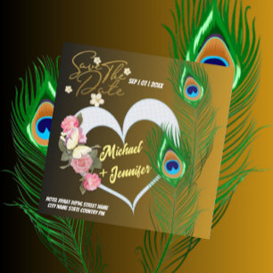 Elegante Pfauenfeder & Rose Hochzeit individuell Save The Date