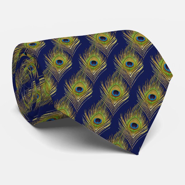 Elegante Pfauenfedern an der blaue Nackenschwelle Krawatte (Gerollt)