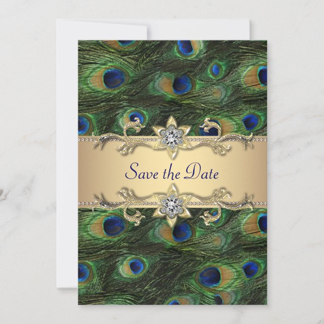 Elegante PfauenWedding speichert das Datum Save The Date (Vorderseite)