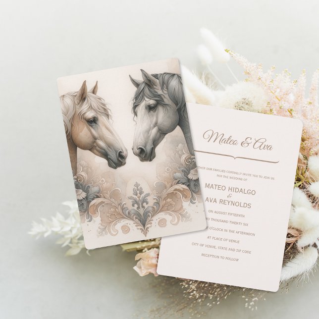 Elegante Pferde Einladung zur Hochzeit (Elegant Horses Wedding Invitation (front and back))