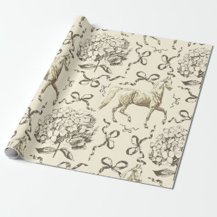Elegante Pferde-Hortensien-Schleifen Beige Braun T Geschenkpapier