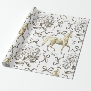 Elegante Pferde-Hortensien-Schleifen Beige Weiß To Geschenkpapier