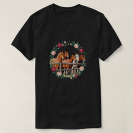 Elegante Pferde in floraler Kranz Kunst T-Shirt