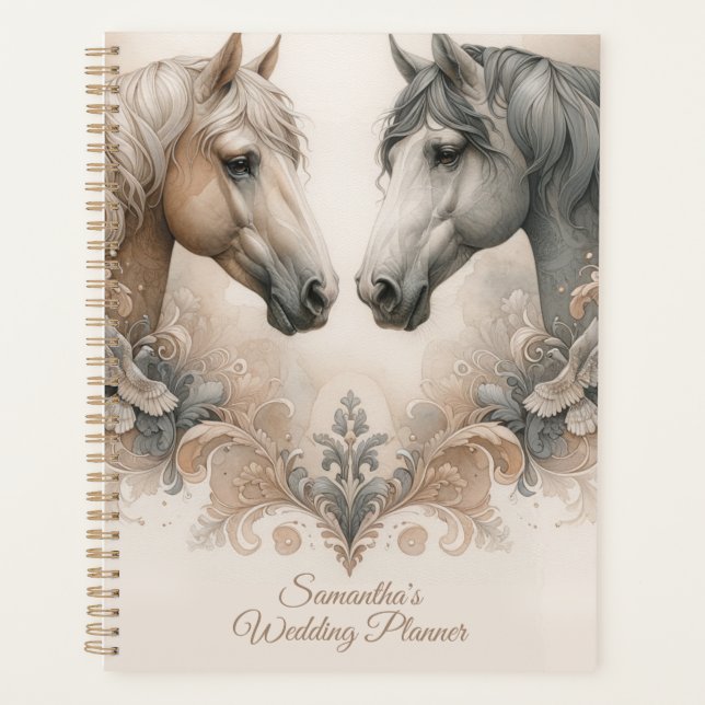 Elegante Pferde Personalisierter Hochzeitsplaner Planer (Vorderseite)