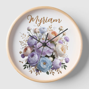 Elegante Pfingstrose Gold Blumen Monogramm Holz Uh Uhr