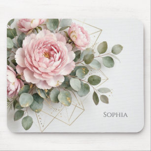 Elegante Pfingstrose Gold Geometrisch Benutzerdefi Mousepad