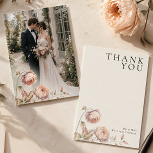Elegante Pfingstrosen-Editorial-Hochzeitsfoto Dankeskarte
