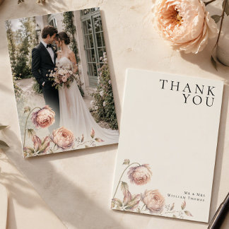 Elegante Pfingstrosen-Editorial-Hochzeitsfoto Dankeskarte