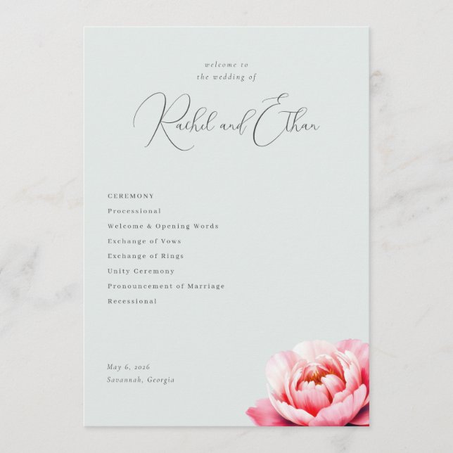 Elegante Pfingstrosen-Hochzeit in Minzgrün Programm (Vorderseite)
