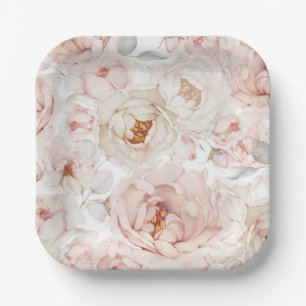 Elegante Pfingstrosen-Papierplatten Pappteller