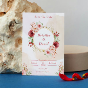 Elegante Pfirsich-Aquarell-Blume Save the Date Einladung