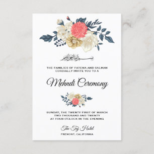 Elegante Pfirsich-Blumen-Islamische Mehndi-Zeremon Begleitkarte