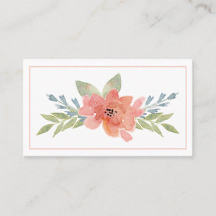 Elegante Pfirsich-Blumen Visitenkarte Wasserfarbe