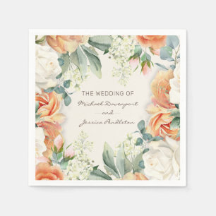 Elegante Pfirsich-Creme-Blumen-Eukalyptus-Hochzeit Serviette