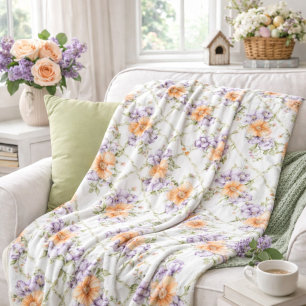 Elegante Pfirsich-Lavendel-Frühlingsblumen Cottage Fleecedecke