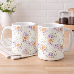 Elegante Pfirsich-Lavendel-Frühlingsblumen Cottage Kaffeetasse