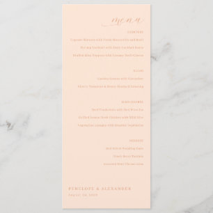 Elegante Pfirsich-Minimalismus-Hochzeitsmenü Menükarte