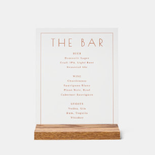 Elegante Pfirsich-Minimalist-Bar-Speisekarte Acrylschild