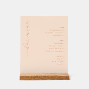 Elegante Pfirsich-Minimalist-Bar-Speisekarte Acrylschild