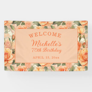 Elegante Pfirsich-Orangen-Blumenrosen 70. Geburtst Banner