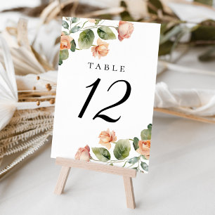 Elegante Pfirsich-Rosen-Hochzeit Tischnummer