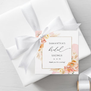 Elegante Pfirsich- und Rosé-Blumen-Hochzeitsdusche Geschenkanhänger