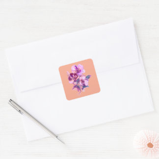 Elegante Pfirsichblüte Quadratischer Aufkleber