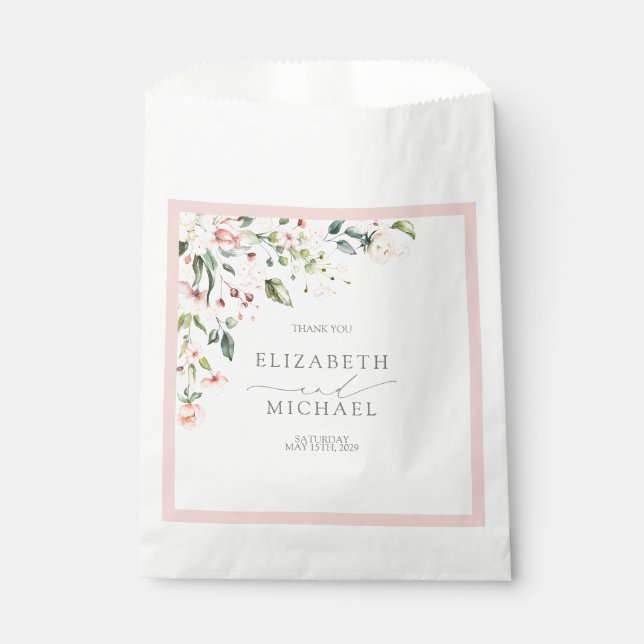 Elegante Pfirsichfarbene Hochzeit mit floraler Flo Geschenktütchen (Vorderseite)
