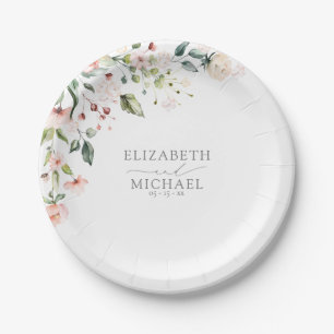Elegante Pfirsichfarbene Hochzeit mit floraler Flo Pappteller
